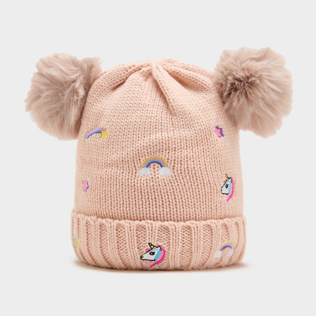 Kids Embroidered Fun Beanie Dusty Pink