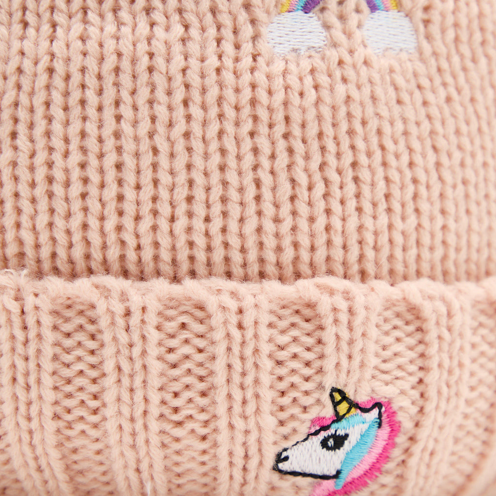 Kids Embroidered Fun Beanie Dusty Pink