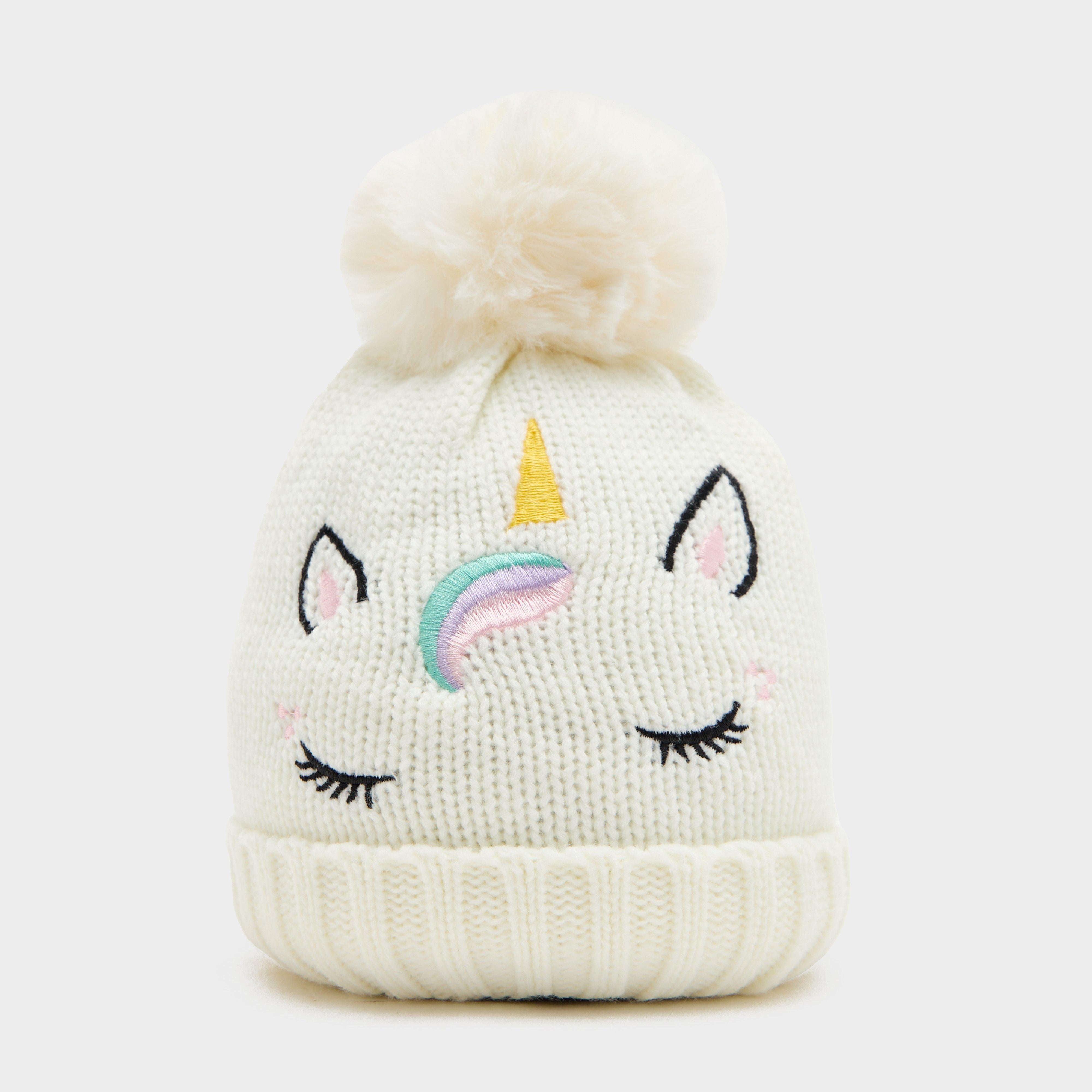 Kids Embroidered Unicorn Beanie White