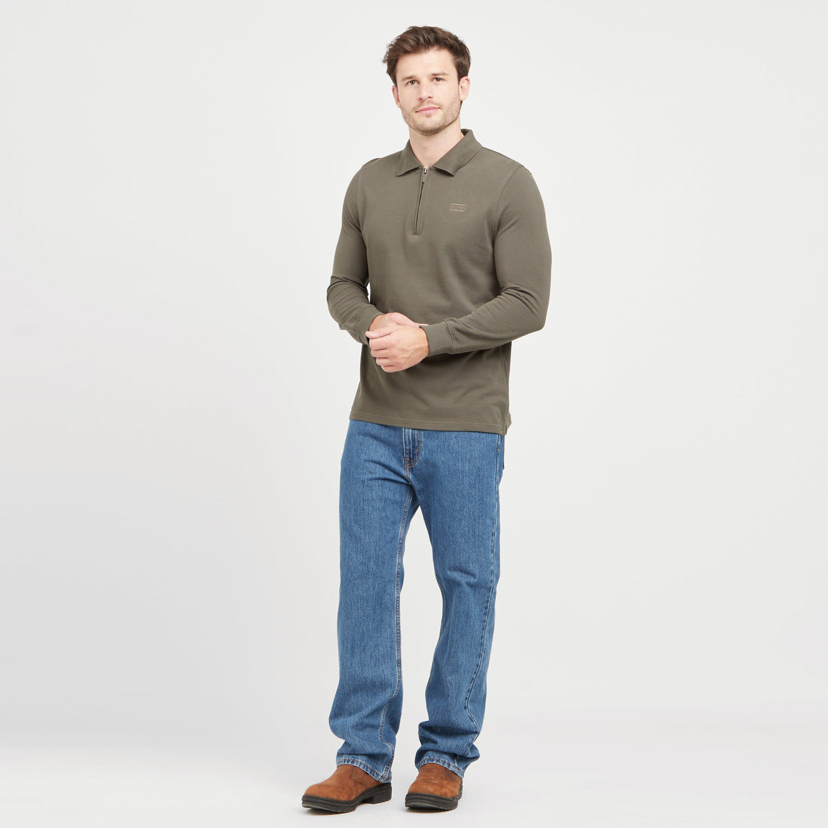 Green Label Mens Airdrie Long Sleeve Polo Shirt Green