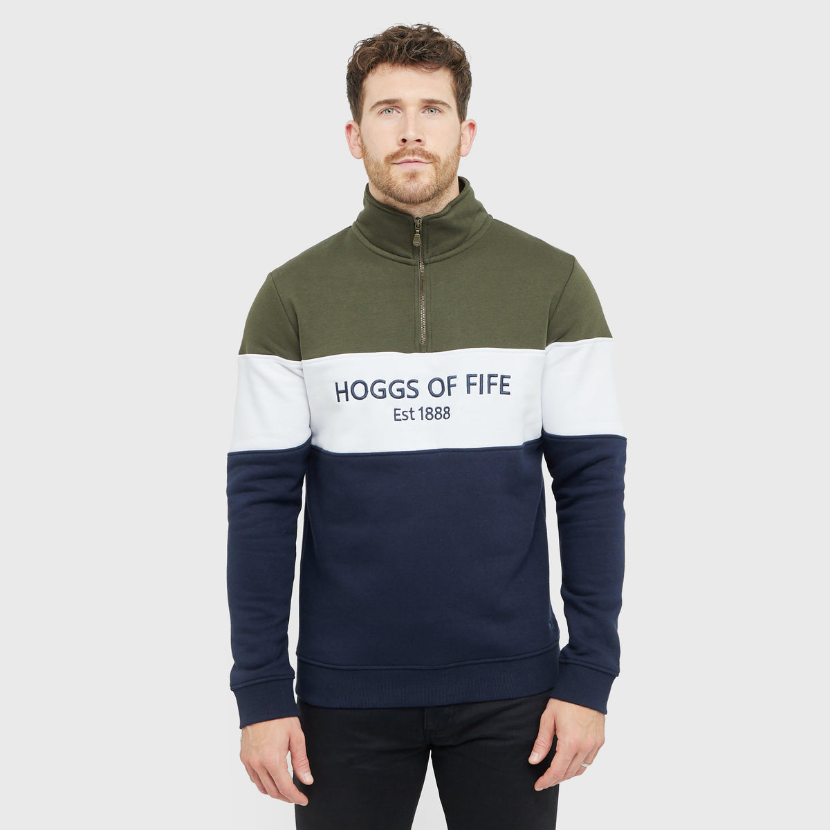 Mens Dumfries 1888 1/4 Zip Sweatshirt Forest/White/Navy