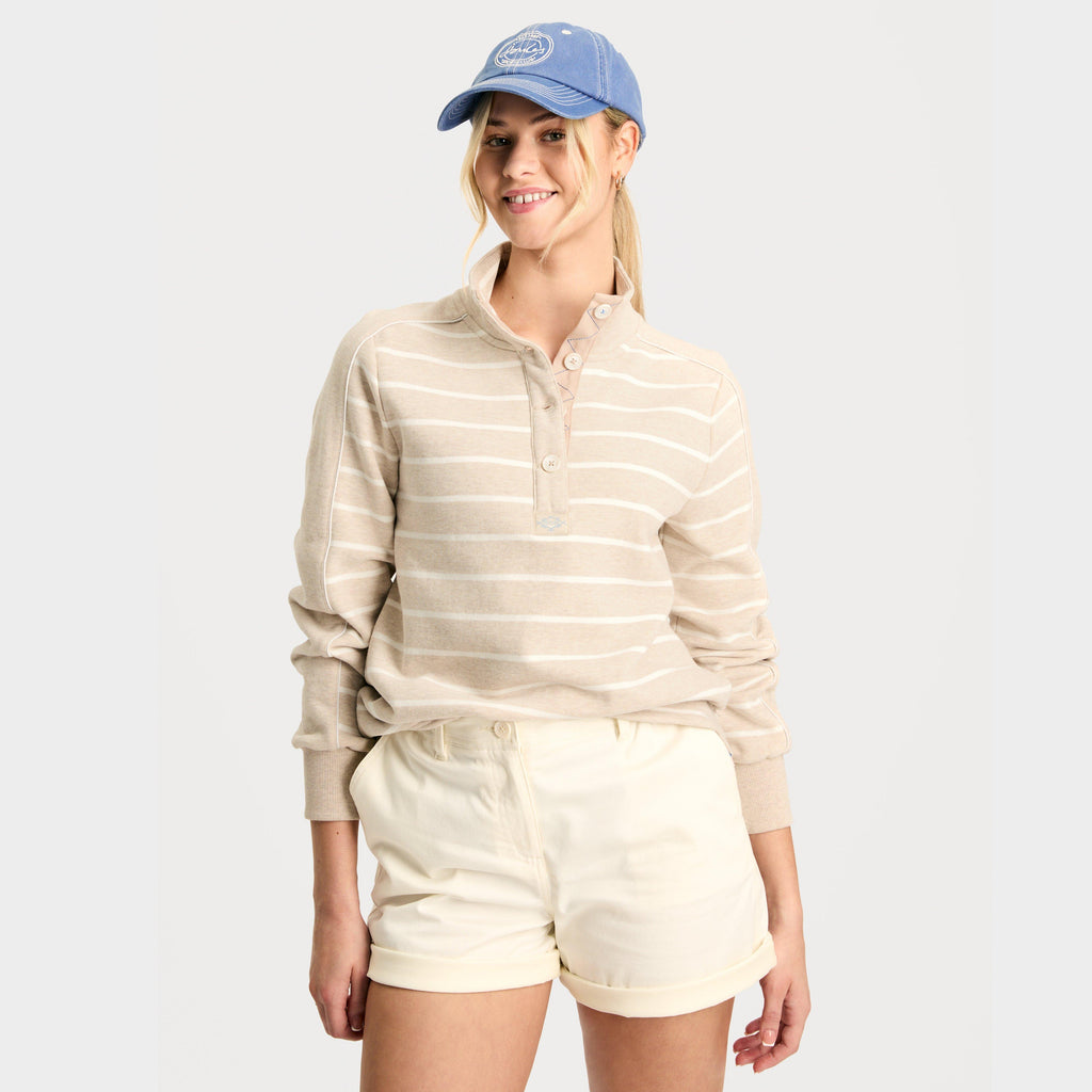 Womens Southwold Button Down Striped Sweatshirt Oatmarl