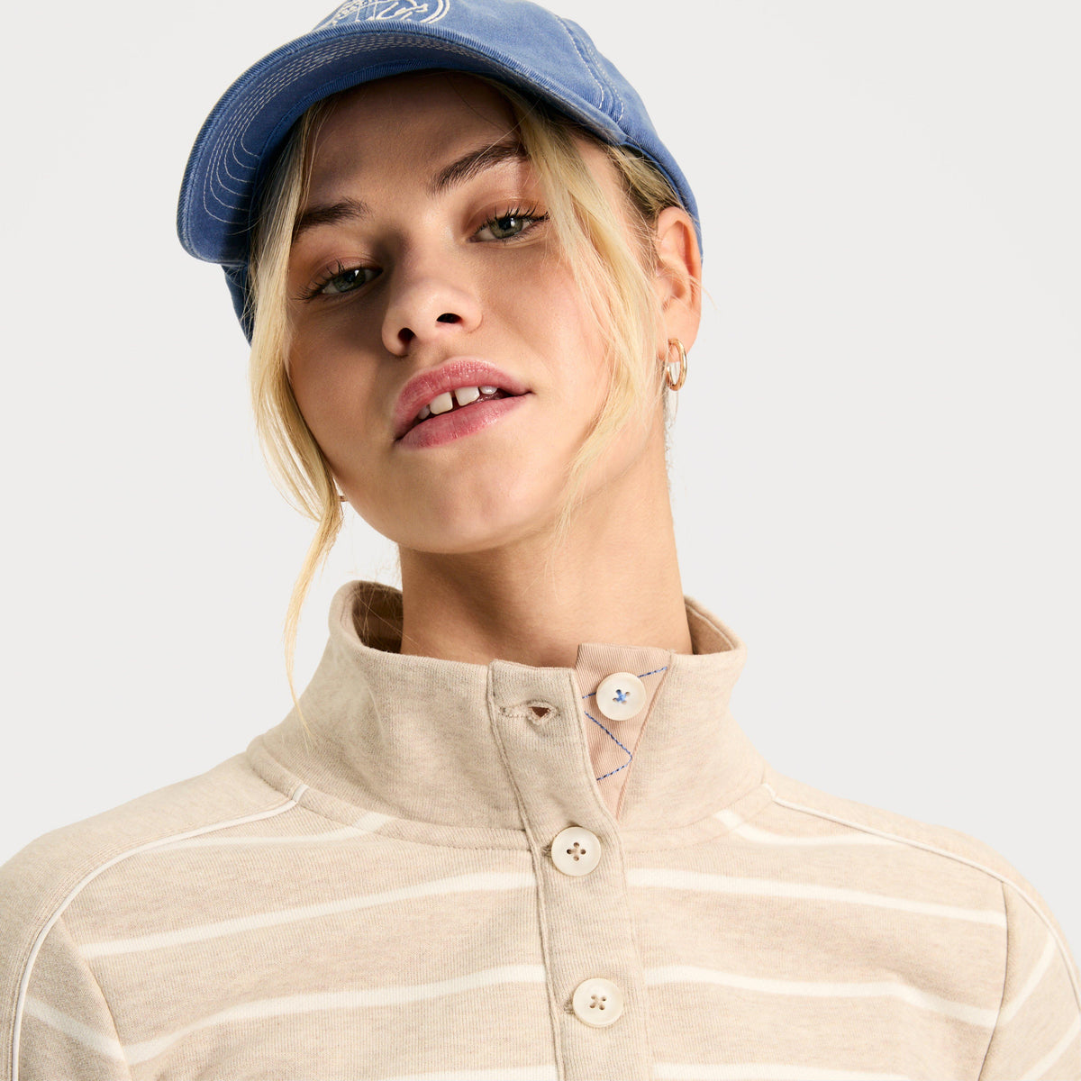 Womens Southwold Button Down Striped Sweatshirt Oatmarl