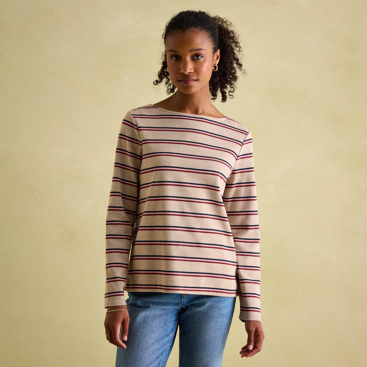 Womens Harbour Boat Neck Breton Top Oat Multi