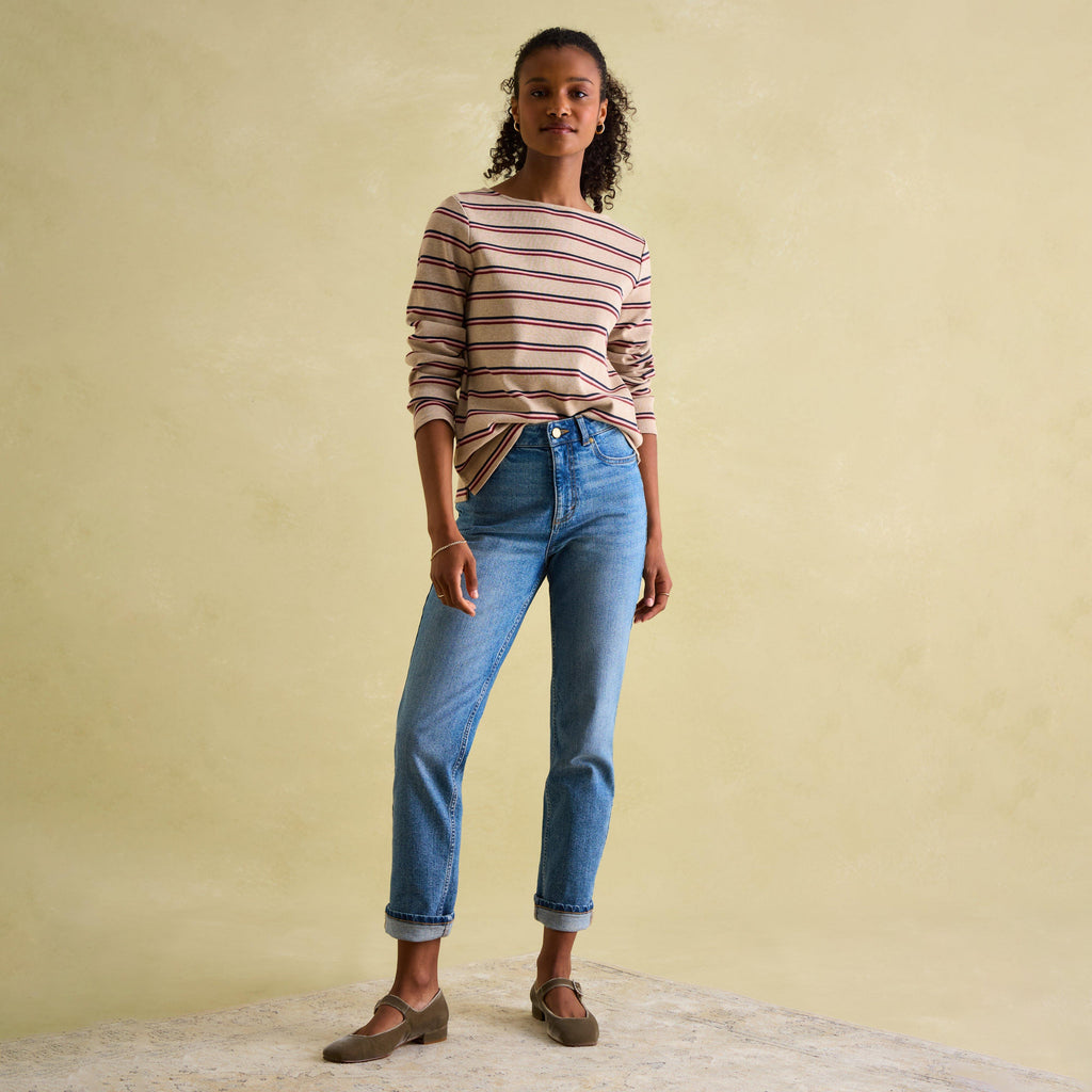 Womens Harbour Boat Neck Breton Top Oat Multi