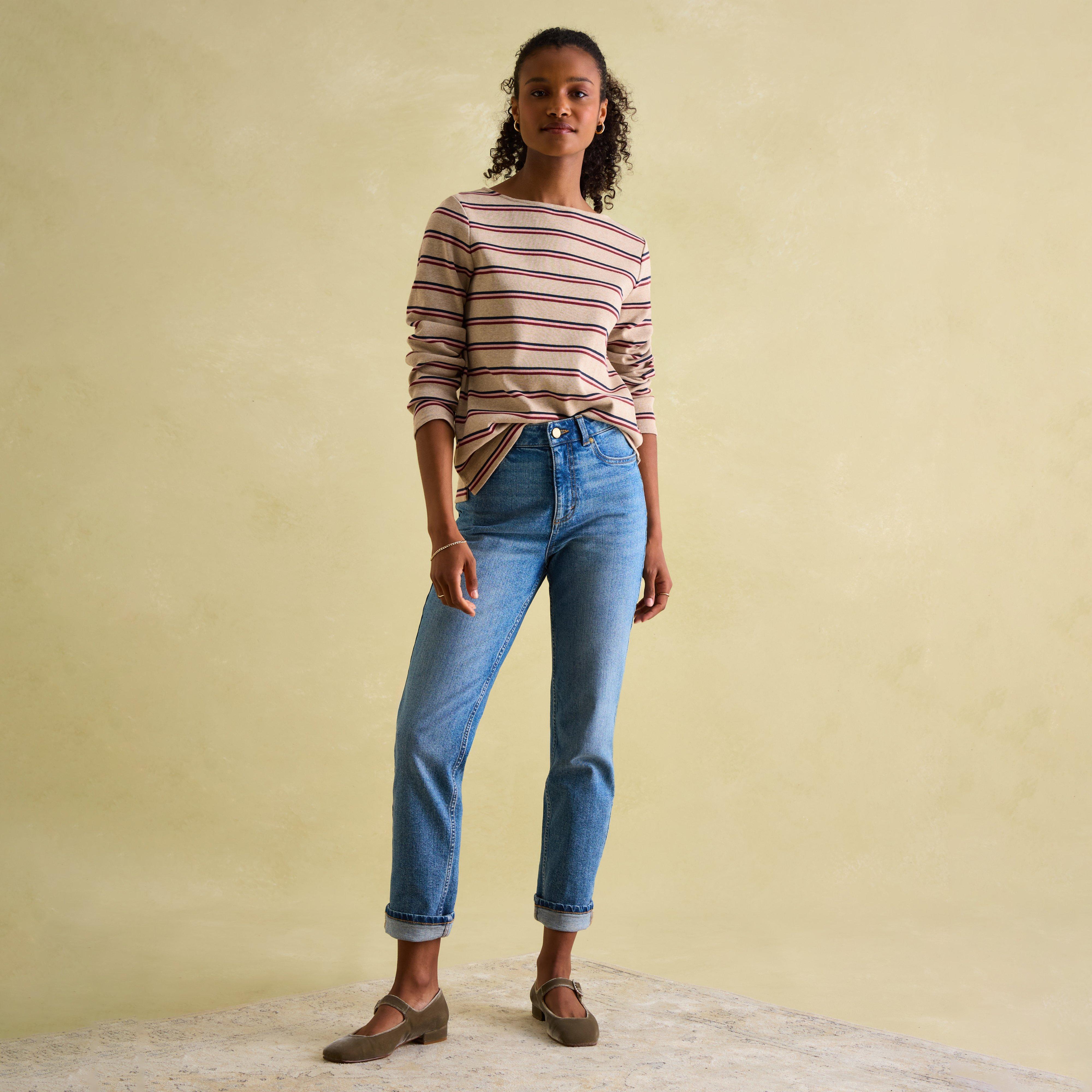 Womens Harbour Boat Neck Breton Top Oat Multi