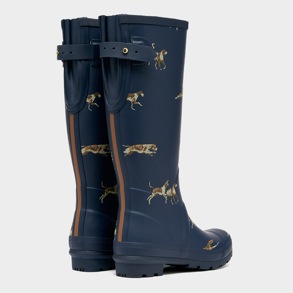 Womens Dog Print Adjustable Tall Wellies Navy Blue
