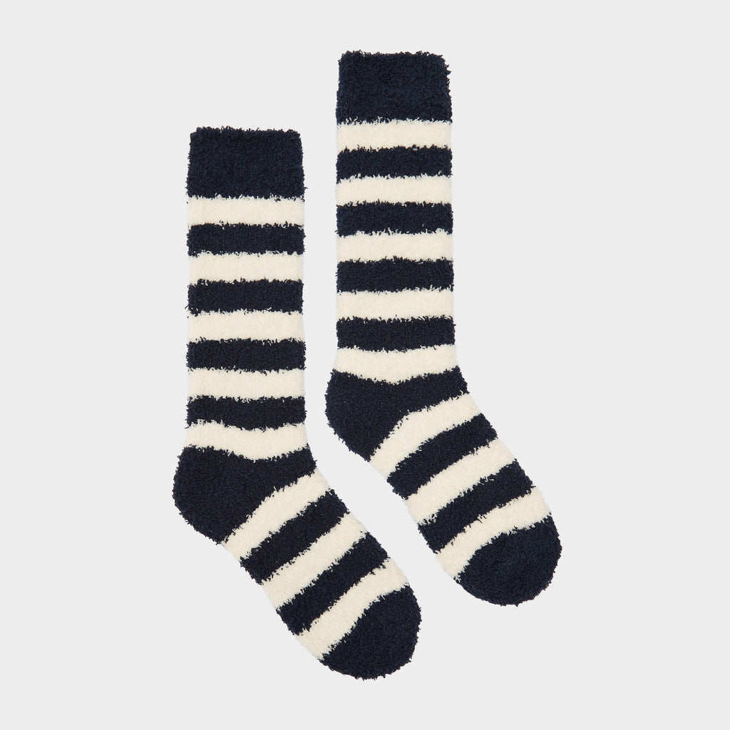 Womens Fluffy Socks Navy Stripe