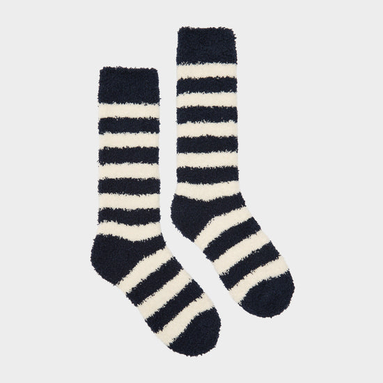 Womens Fluffy Socks Navy Stripe