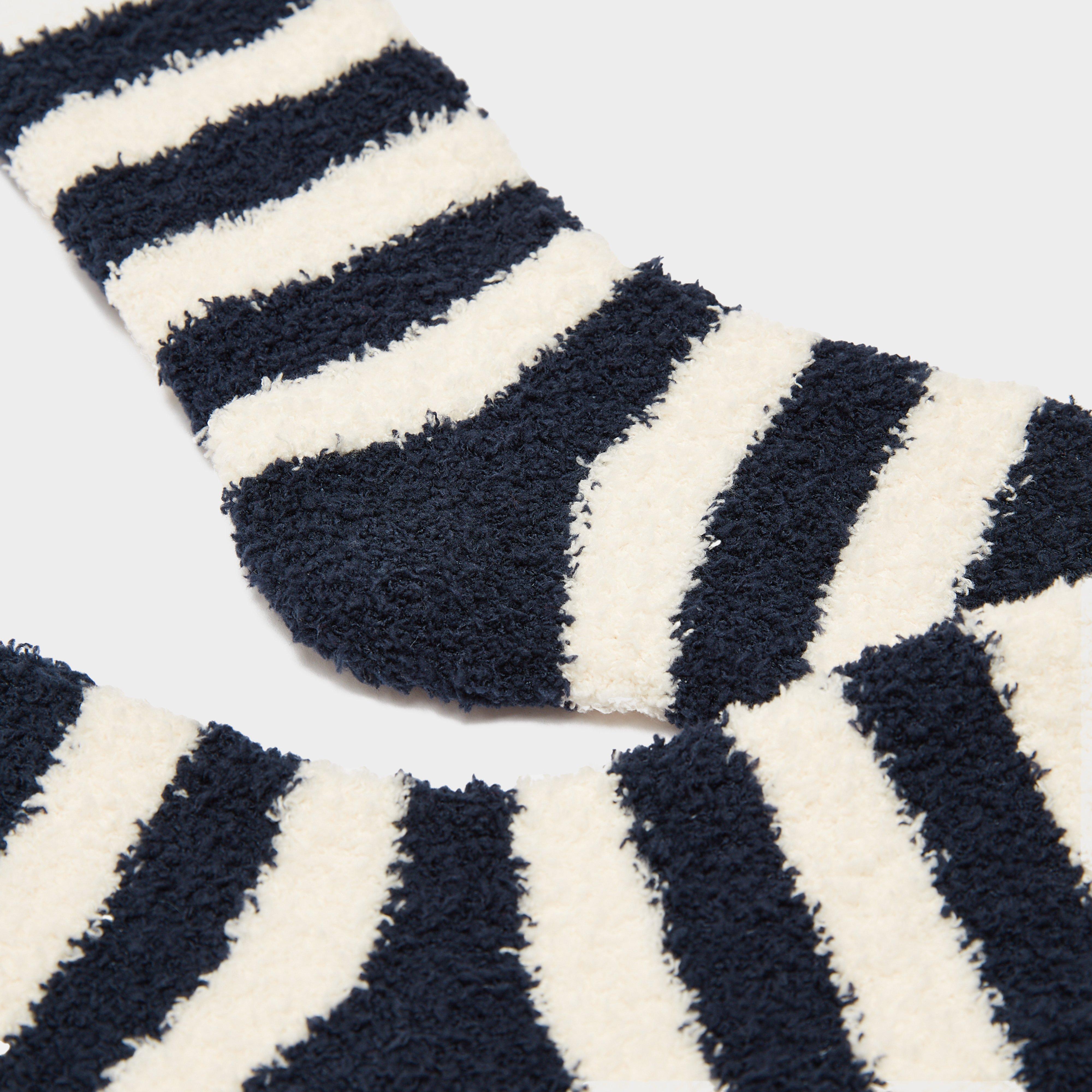 Womens Fluffy Socks Navy Stripe