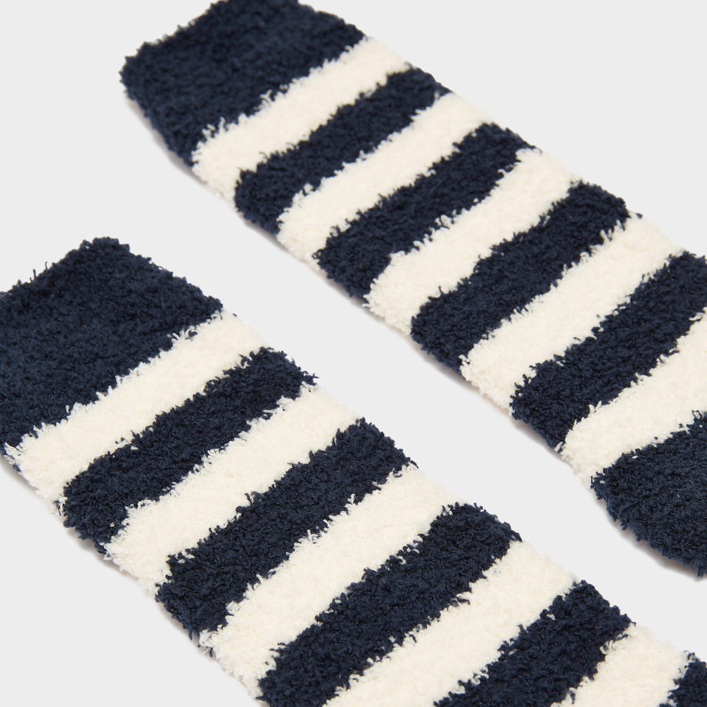 Womens Fluffy Socks Navy Stripe