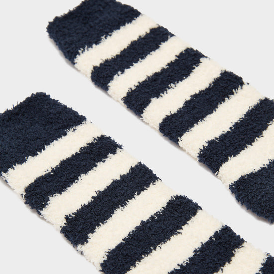 Womens Fluffy Socks Navy Stripe