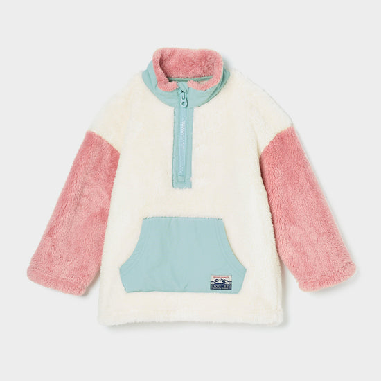 Kids Always Cosy Quarter Zip Borg Fleece Cream Colourblock