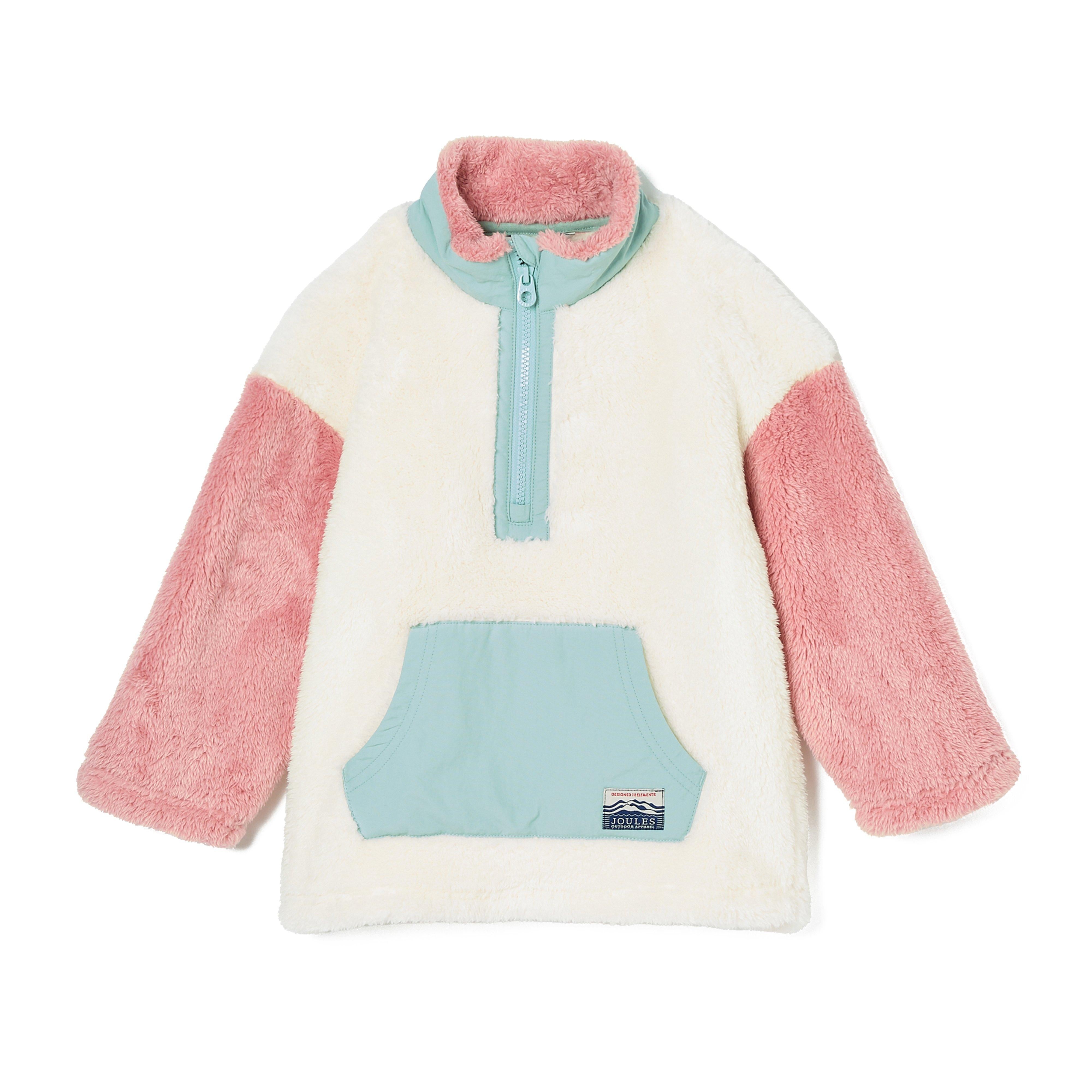 Kids Always Cosy Quarter Zip Borg Fleece Cream Colourblock