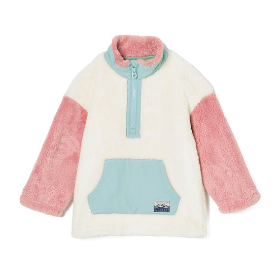 Kids Always Cosy Quarter Zip Borg Fleece Cream Colourblock