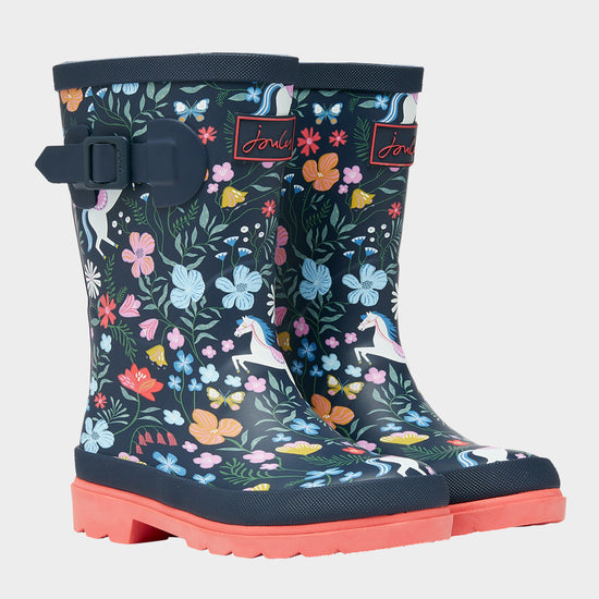 Kids Printed Wellies Navy Blue