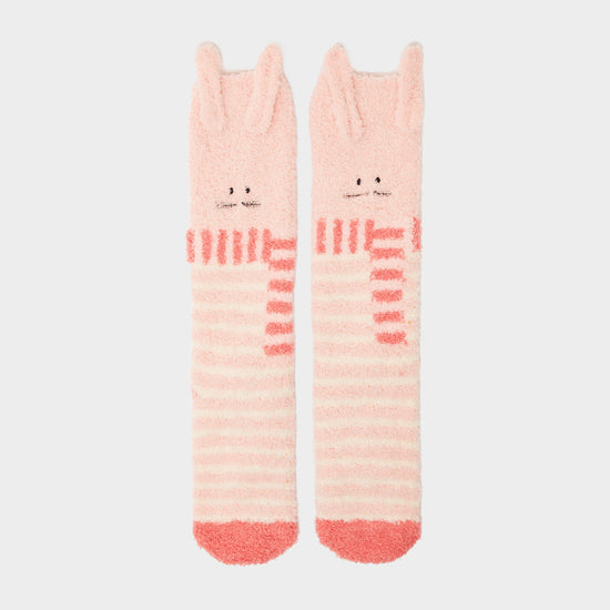 Kids Fluffy Character Socks Pink Bunny