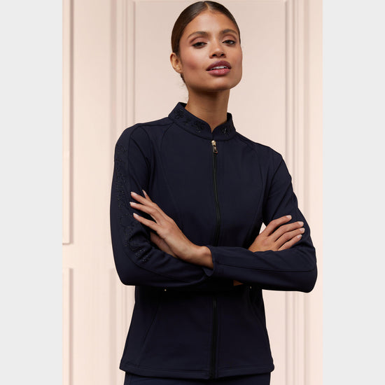 Womens Crystal Zip Sweater Ink Navy