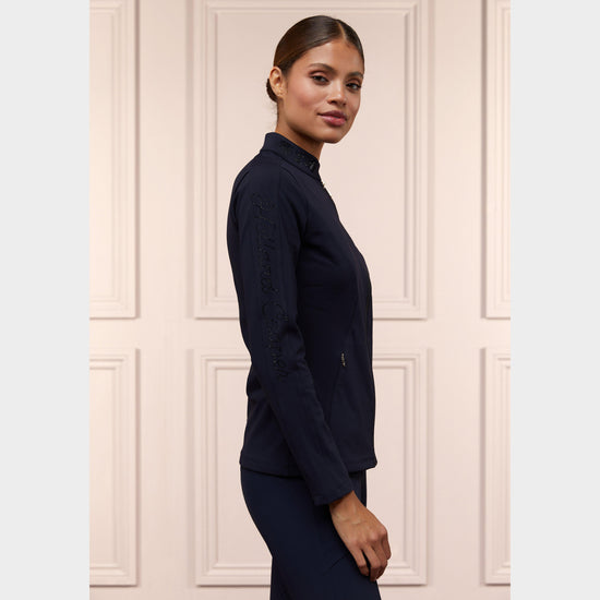 Womens Crystal Zip Sweater Ink Navy
