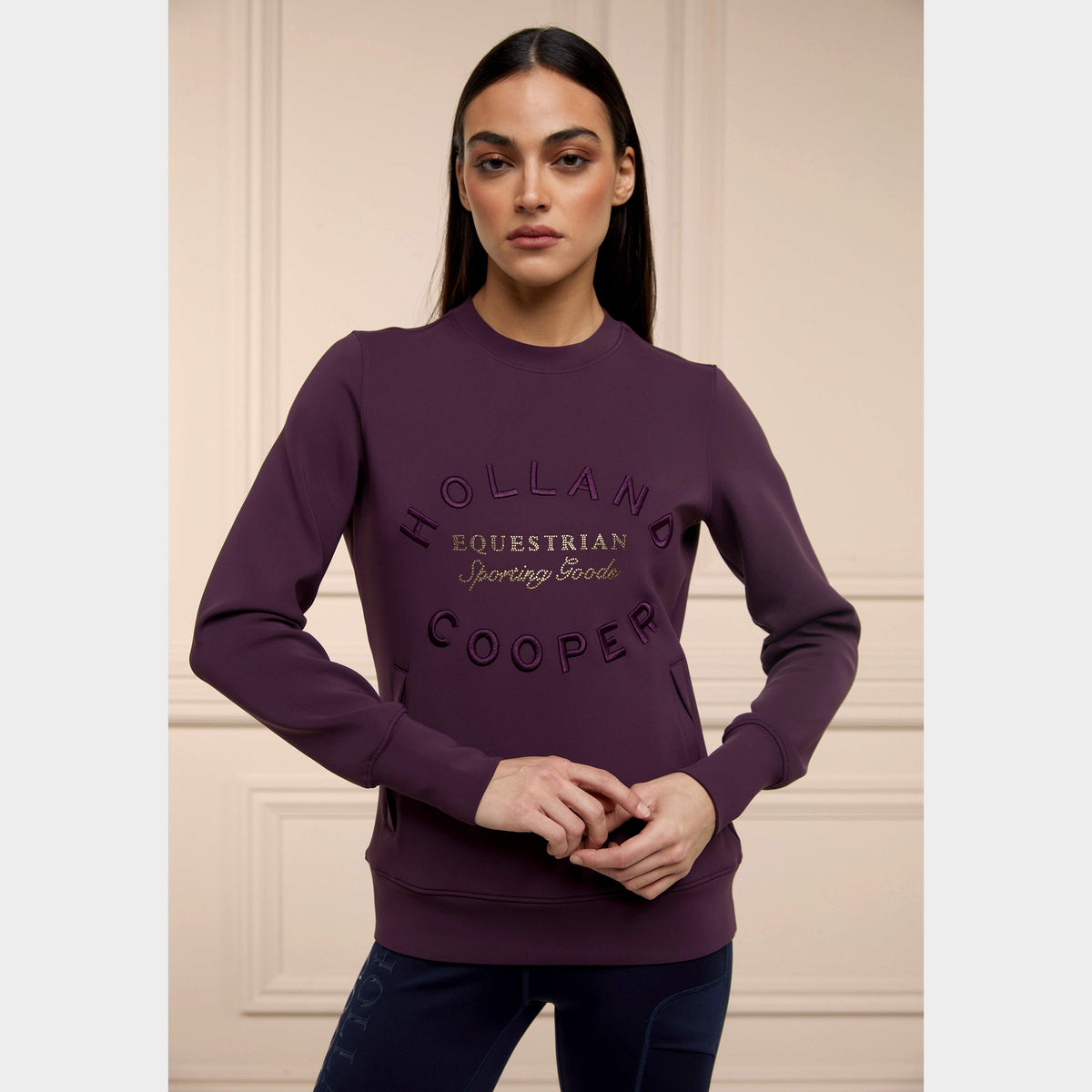 Womens Crystal Crew Neck Sweater Aubergine