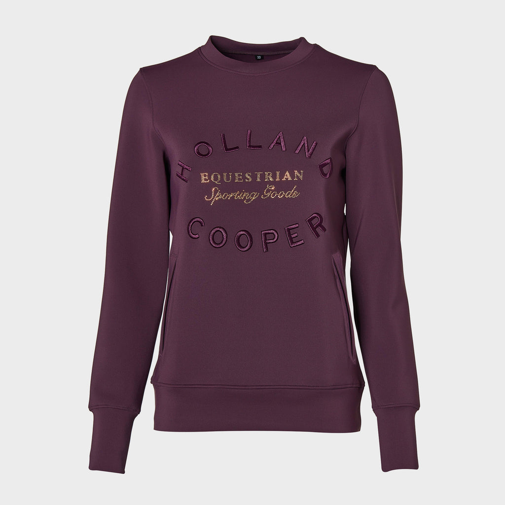 Womens Crystal Crew Neck Sweater Aubergine