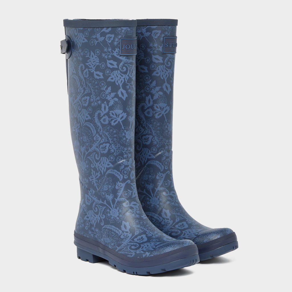 Womens Printed Adjustable Tall Wellies Navy