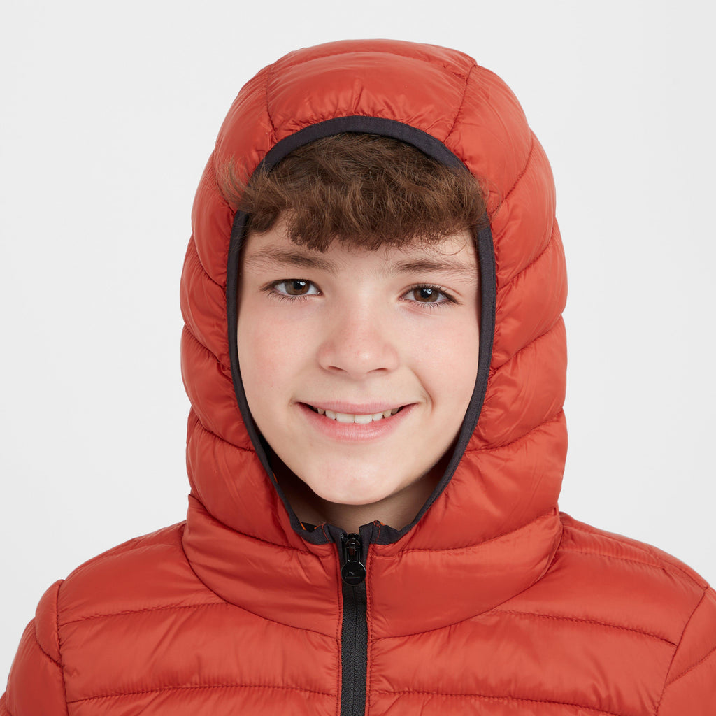 Kids Hooded Marizion Baffled Jacket Red Ochre Fox