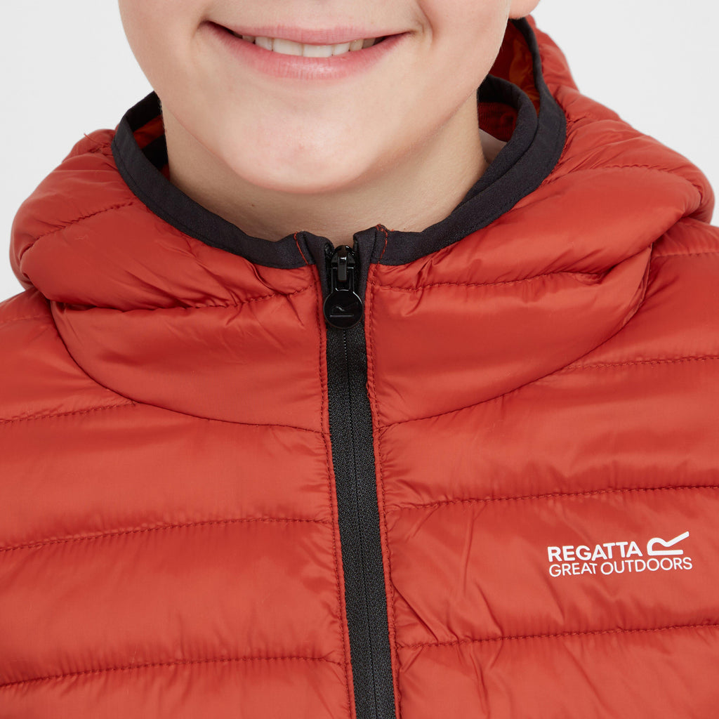 Kids Hooded Marizion Baffled Jacket Red Ochre Fox