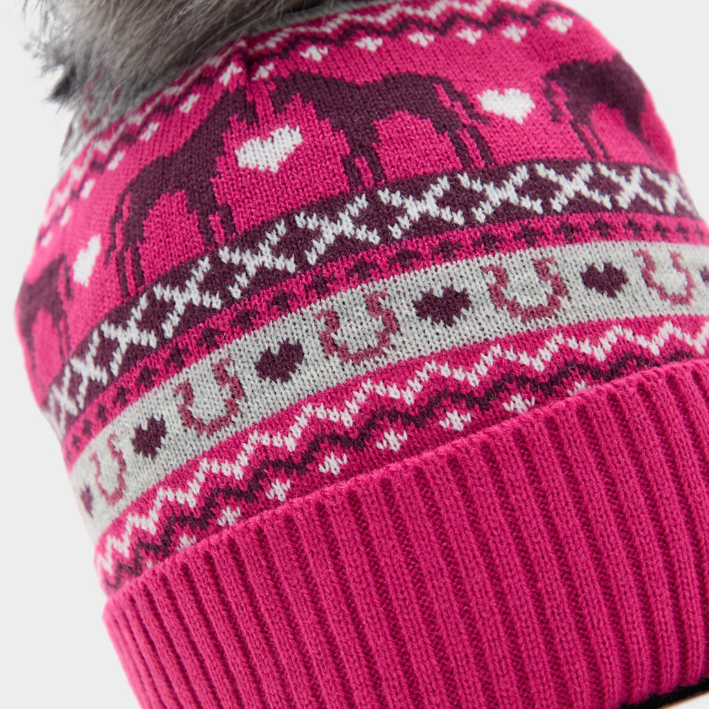 Kids Fika Fairisle Pom Hat Pink