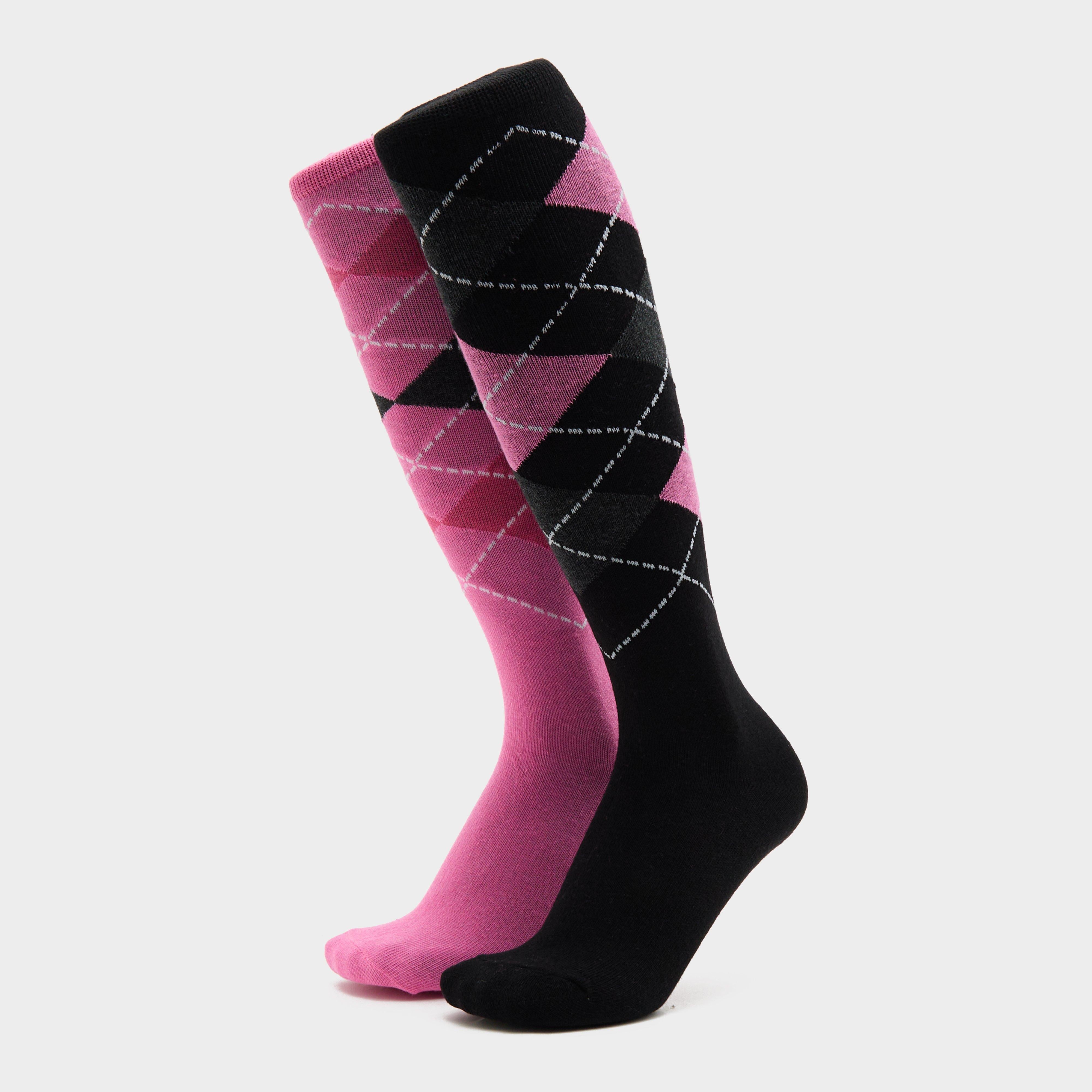 Kids Equestrian Argyle 2 Pack Socks Black/Pink