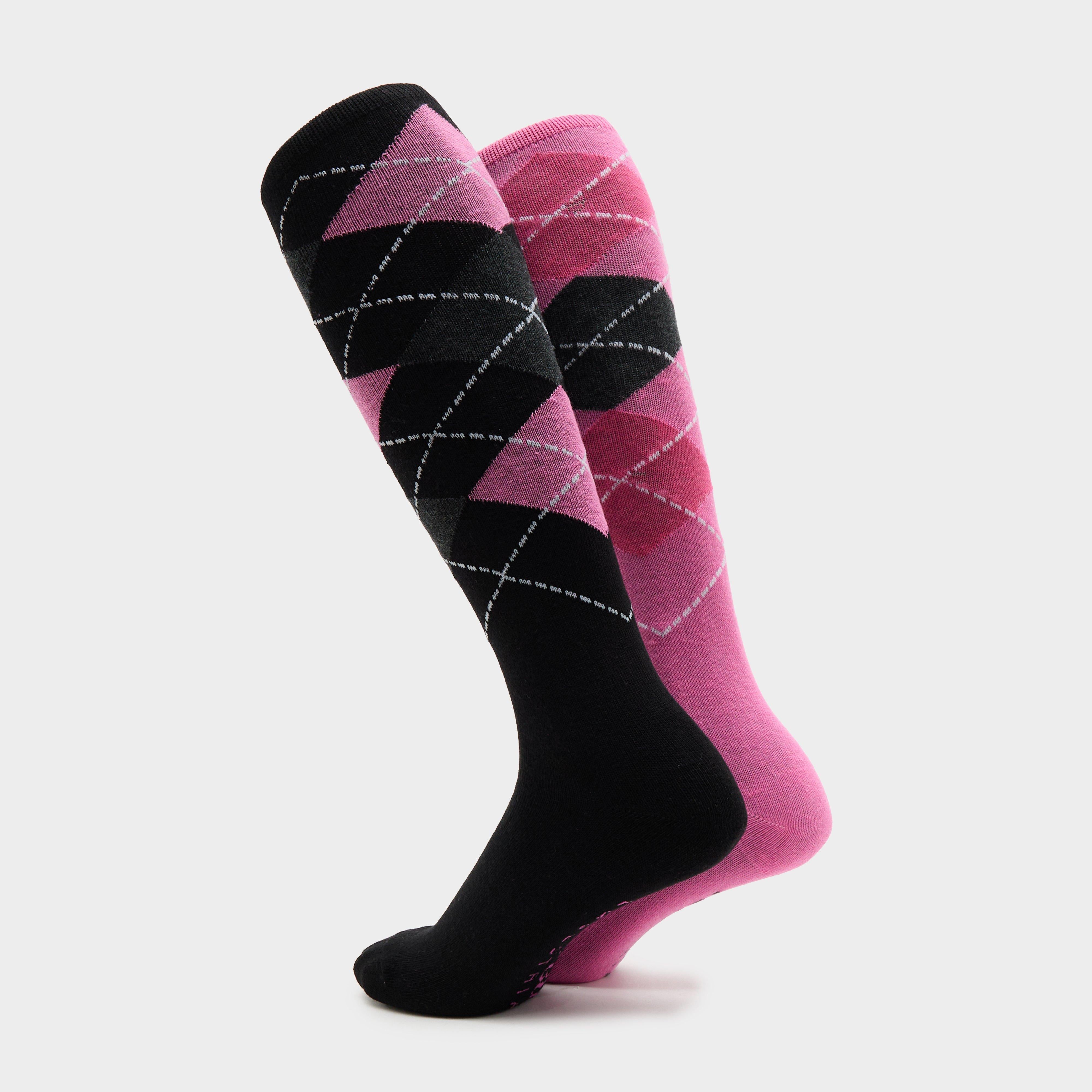 Kids Equestrian Argyle 2 Pack Socks Black/Pink