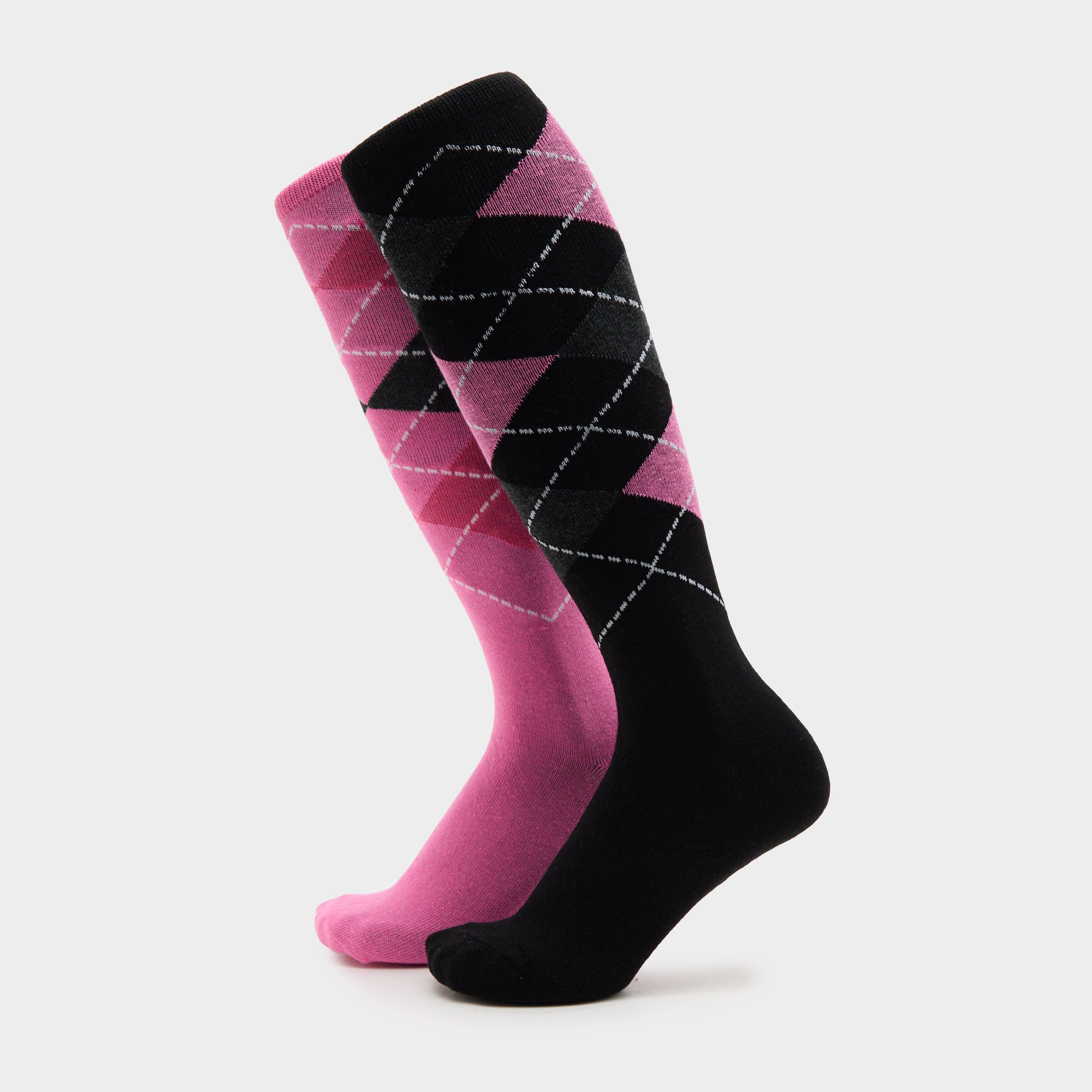 Kids Equestrian Argyle 2 Pack Socks Black/Pink