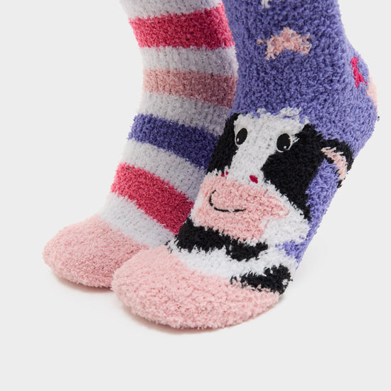 Womens Lounge Socks 2 Pack Cow