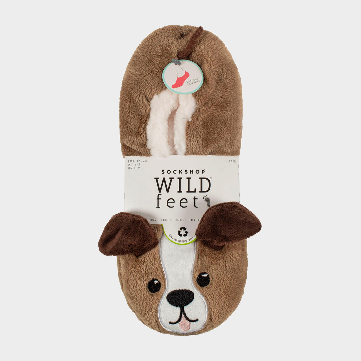 Womens Wild Feet Fluffy Footsie Slippers Dog