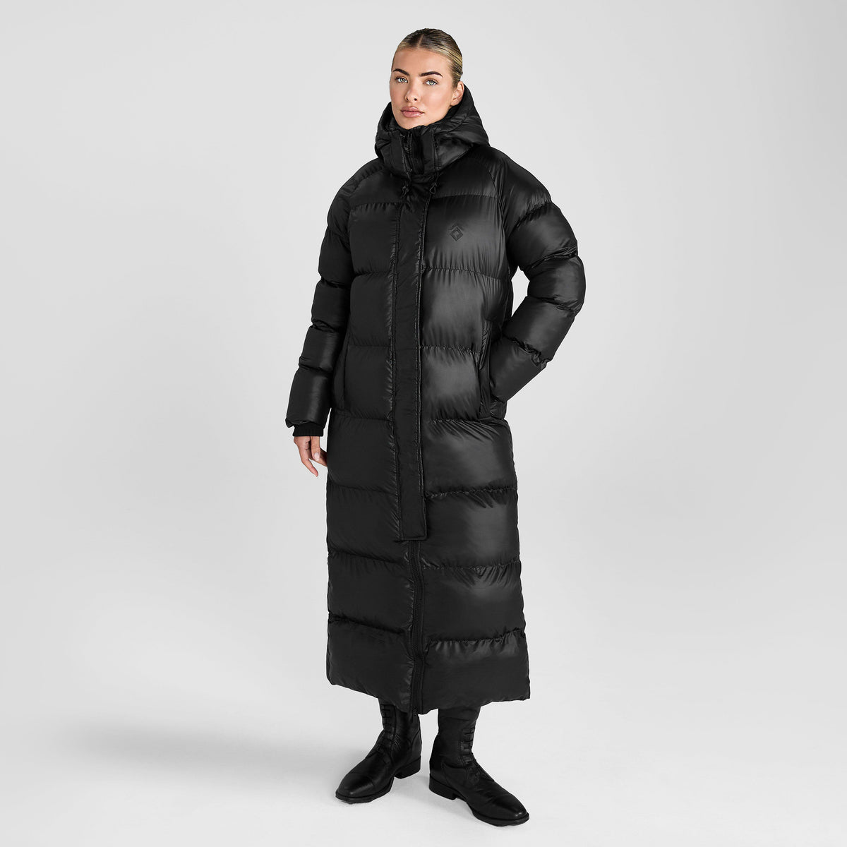 Womens Heavy Quilted Long Puffer Jacket Black