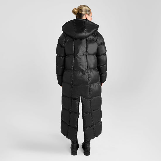 Womens Heavy Quilted Long Puffer Jacket Black