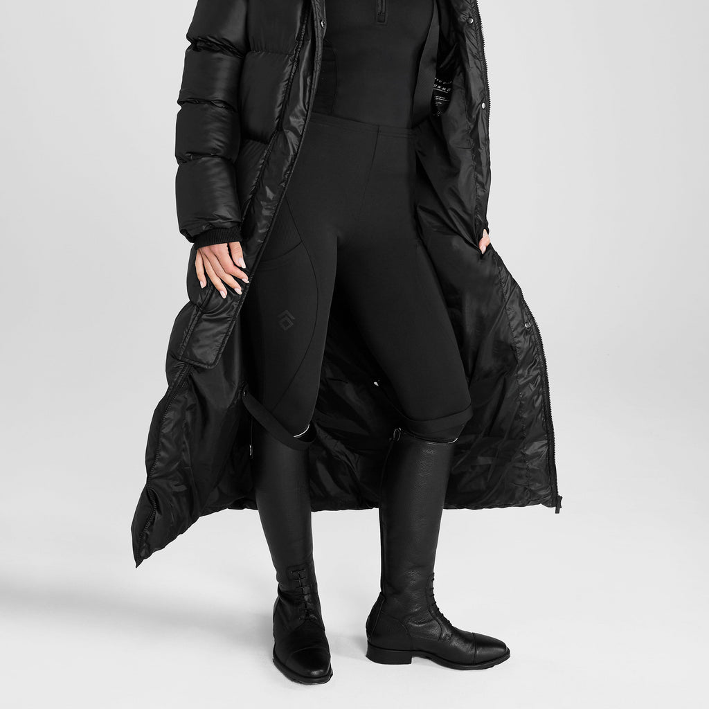 Womens Heavy Quilted Long Puffer Jacket Black
