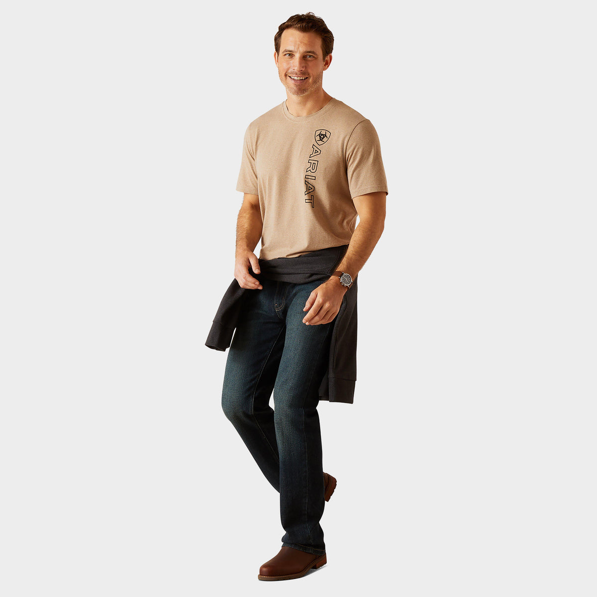 Mens Vertical Logo Short Sleeved Top Oatmeal