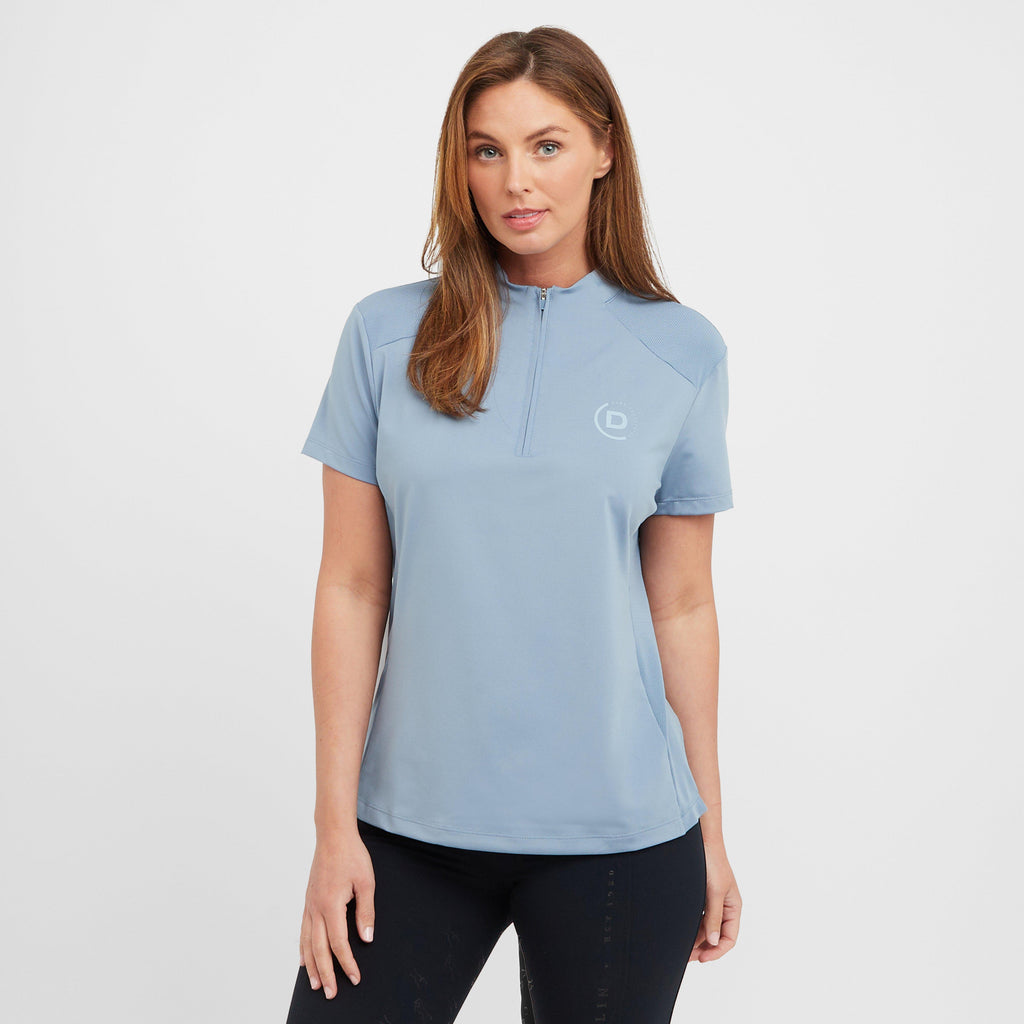 Womens 1/4 Zip Breathable Short Sleeved Riding Top Blue Fog