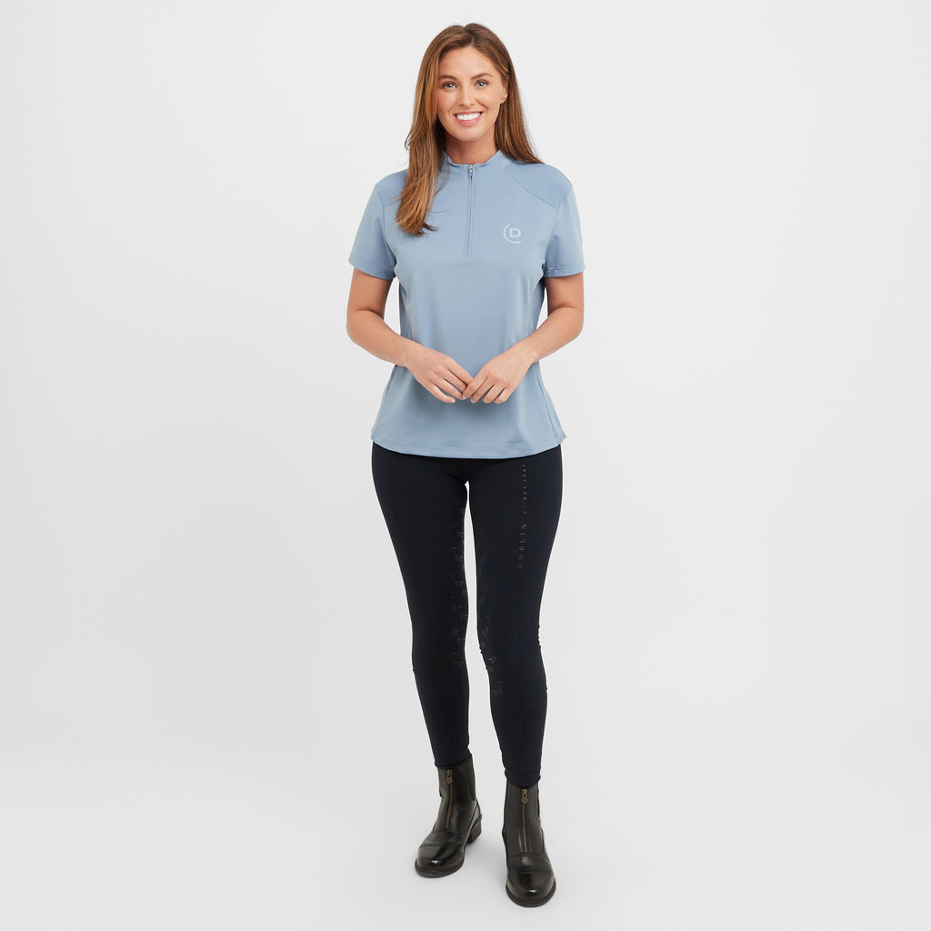 Womens 1/4 Zip Breathable Short Sleeved Riding Top Blue Fog