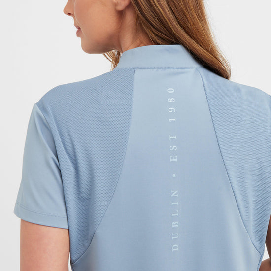 Womens 1/4 Zip Breathable Short Sleeved Riding Top Blue Fog