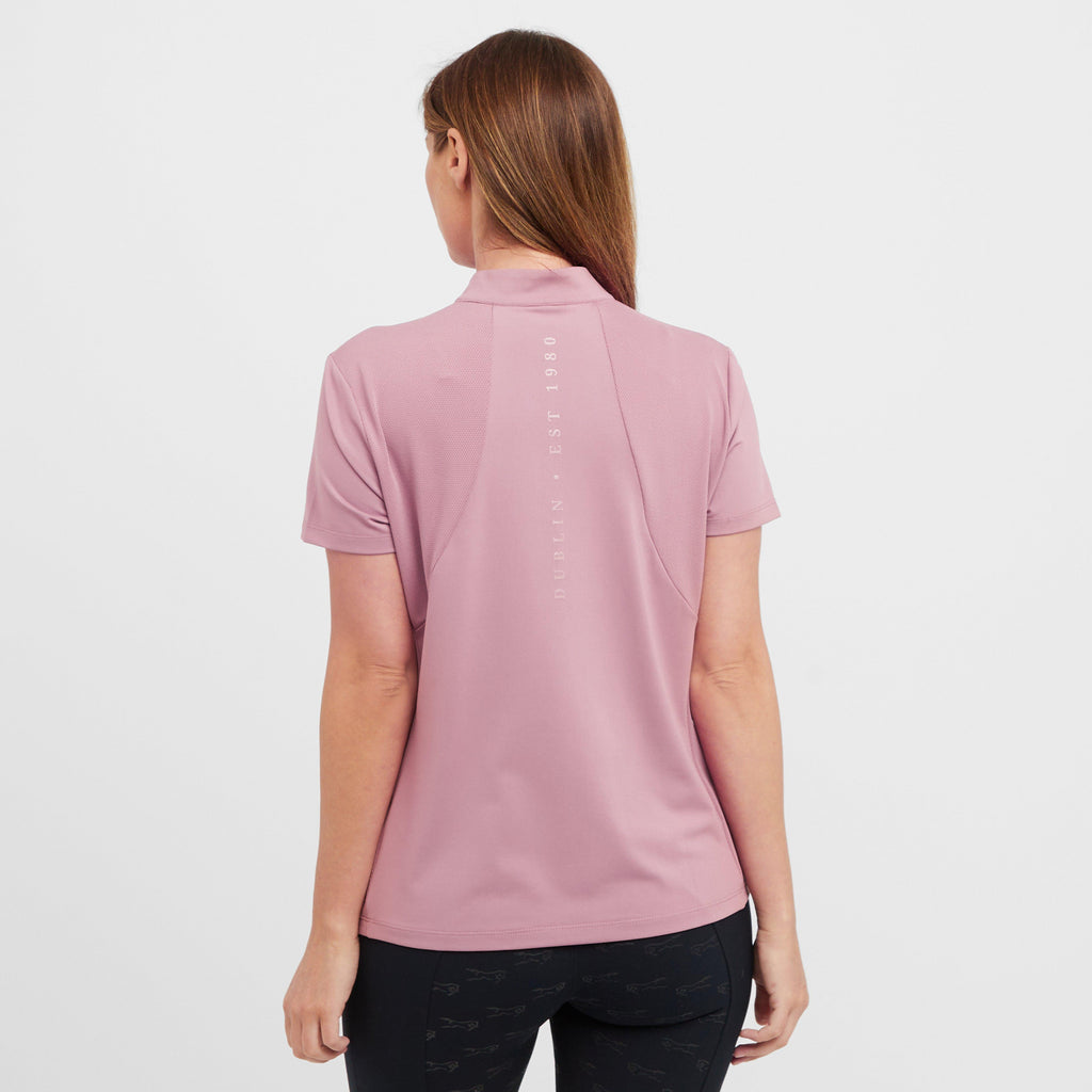 Womens 1/4 Zip Breathable Short Sleeved Riding Top Dusty Rose