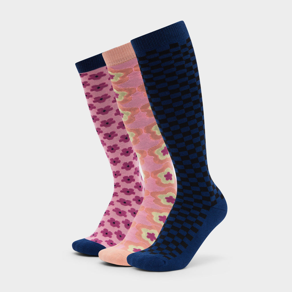 3 Pack Socks Navy Geo Floral