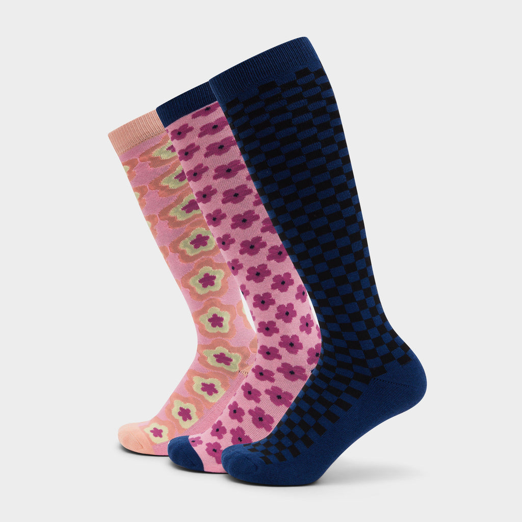 3 Pack Socks Navy Geo Floral