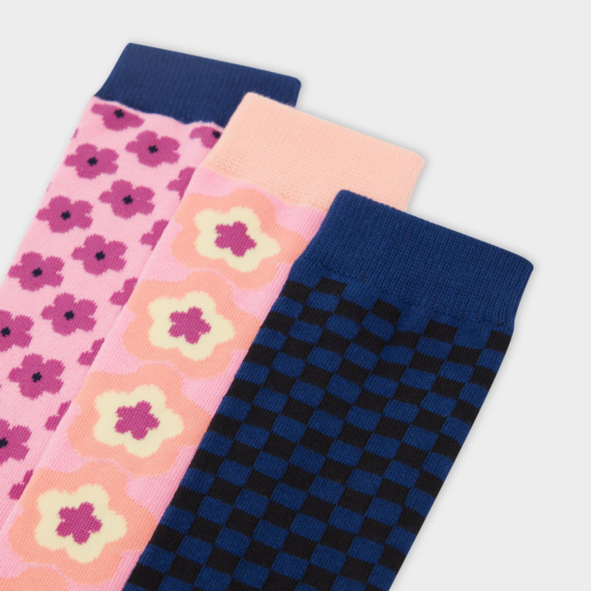 3 Pack Socks Navy Geo Floral