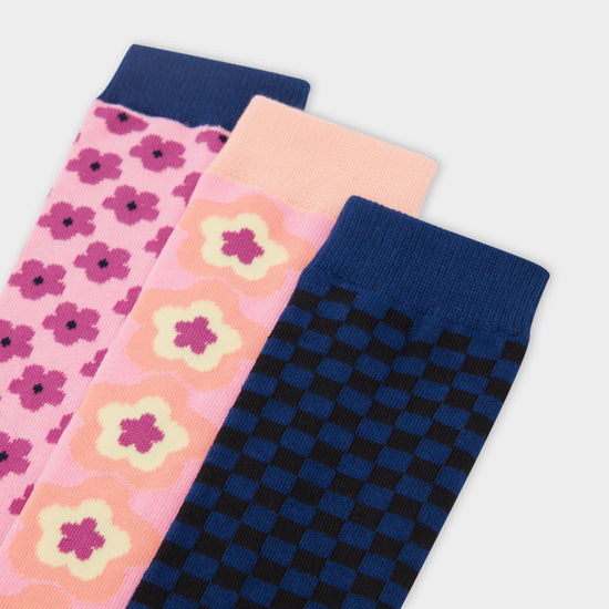 3 Pack Socks Navy Geo Floral