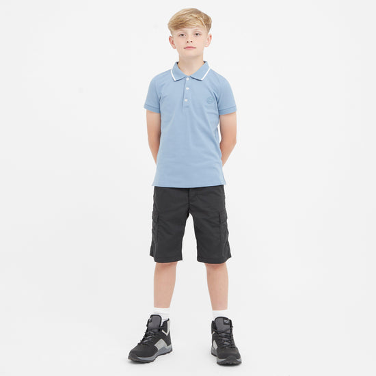 Kids Cotton Pique Short Sleeved Polo Blue Frog