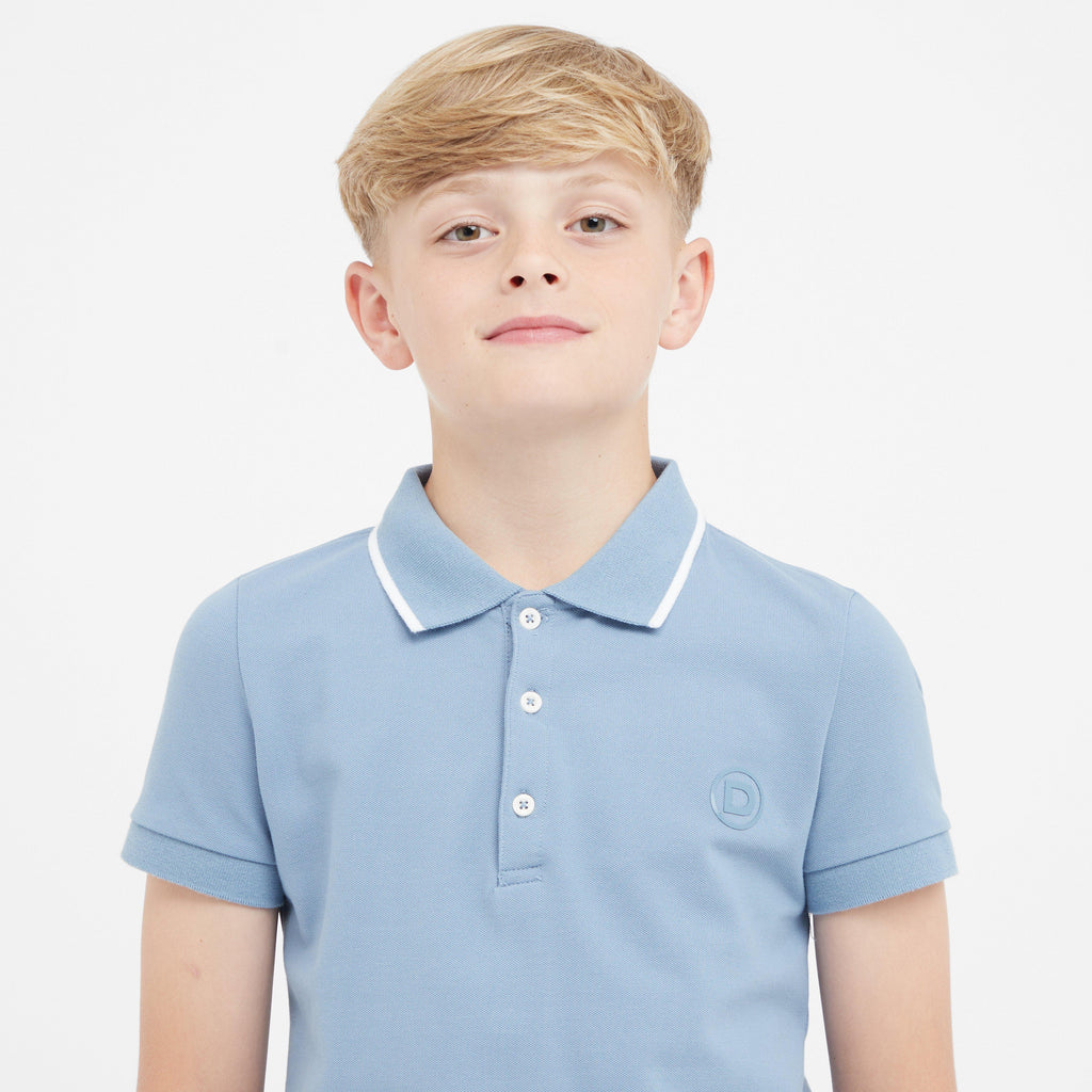 Kids Cotton Pique Short Sleeved Polo Blue Frog