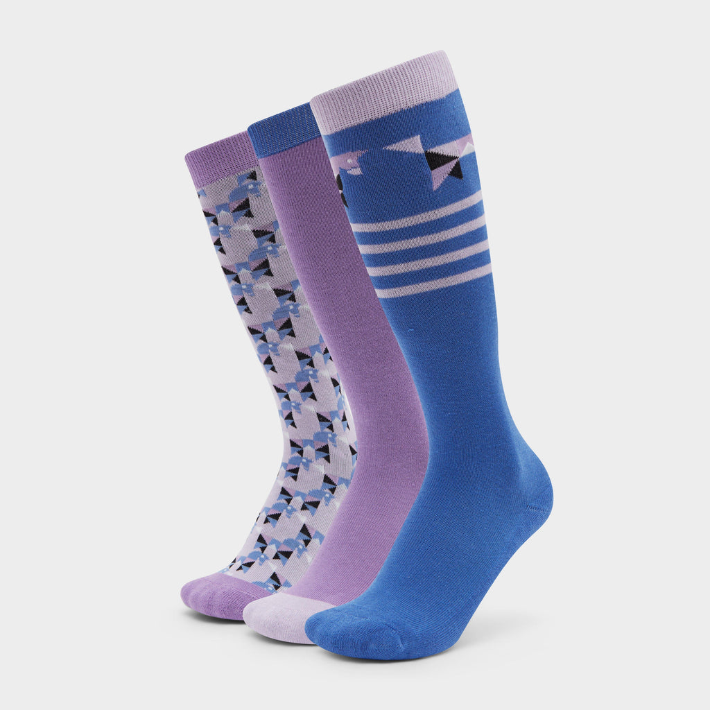 Kids 3 Pack Socks Purple Geo Ponies