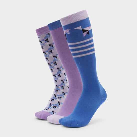 Kids 3 Pack Socks Purple Geo Ponies